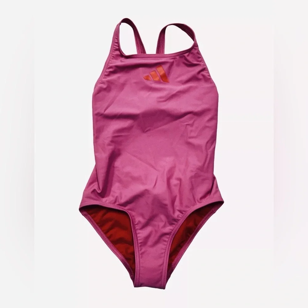 Adidas Girls Athletic Swimsuit Racerback One-piece Fuchsia/Scarlet Size M